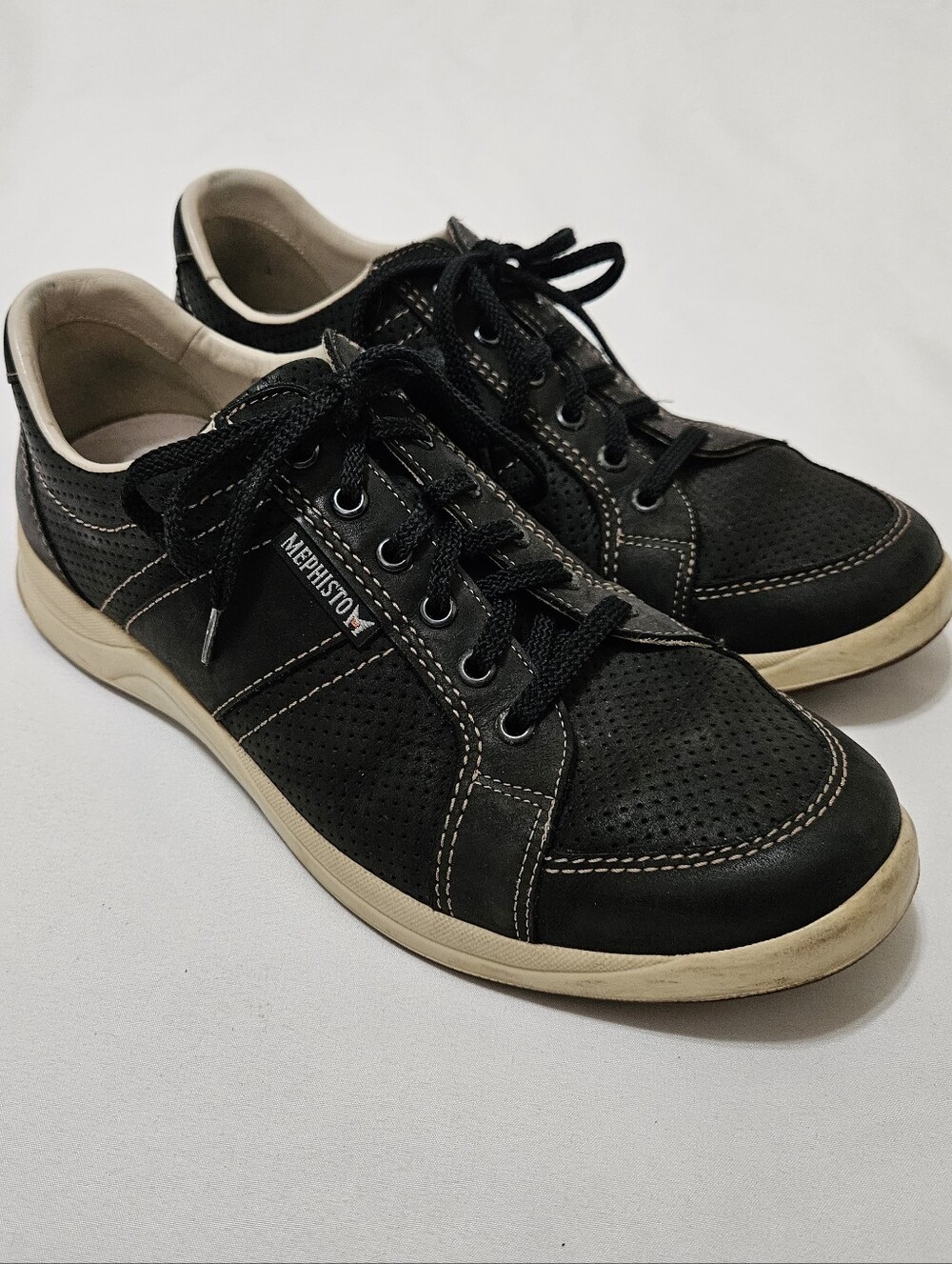 Mephisto RunOff Air Jet Black Nubuck Perf Casual Walking Shoes Men's Size US 8